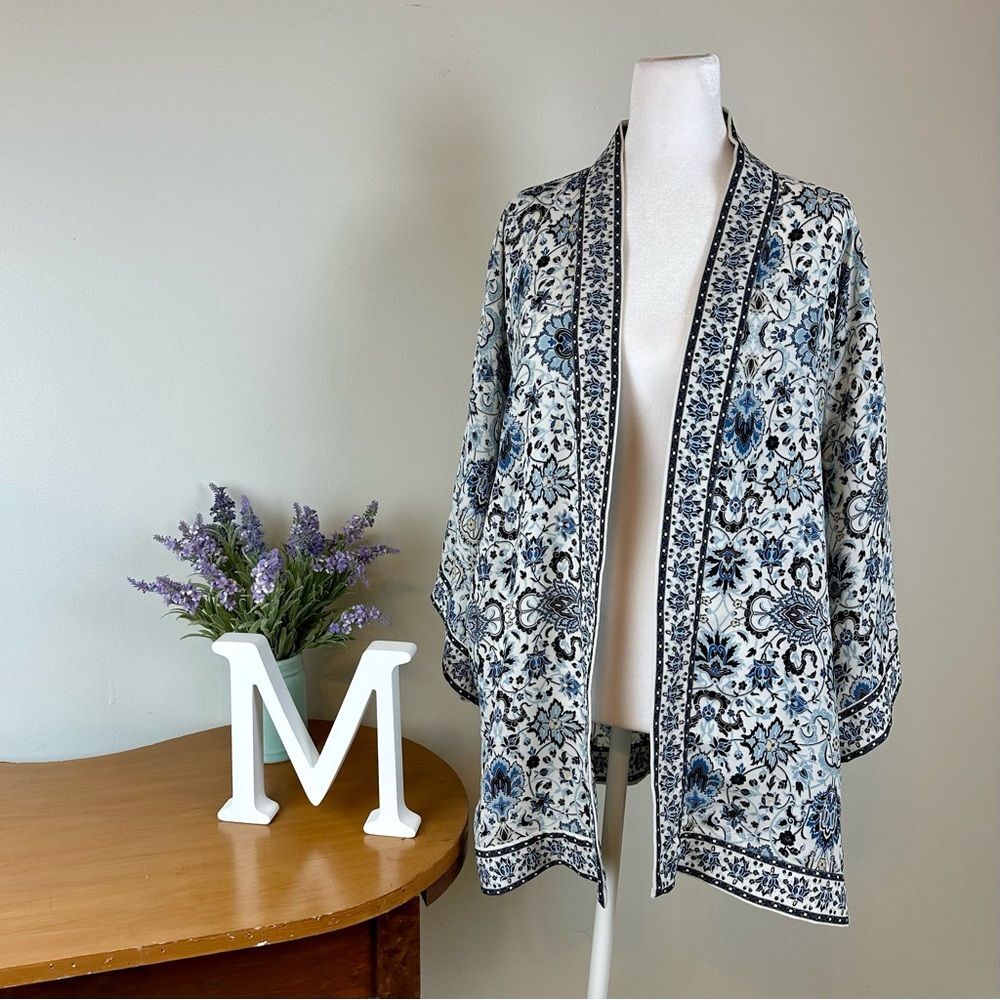Max Studio Open Front Cardigan - Blue & White - Size Medium - EUC